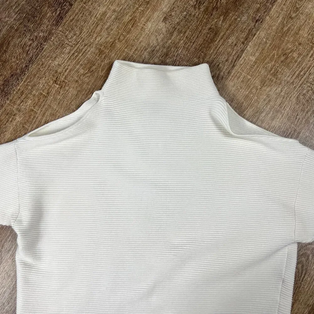 Intermix Ottoman Cold Shoulder Cream Off White Ribbed Knit Sweater